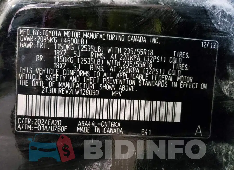 2T3DFREV2EW128090 Photo# 12