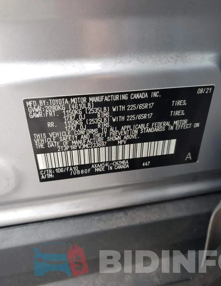 2T3P1RFV3MC233697 Photo# 12
