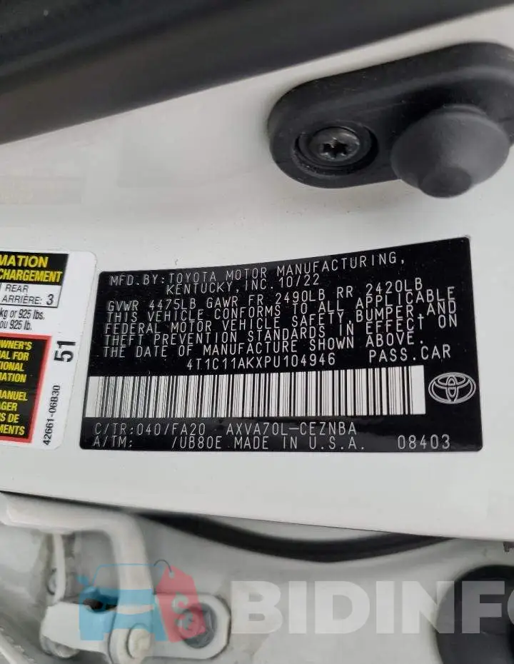4T1C11AKXPU104946 Photo# 12