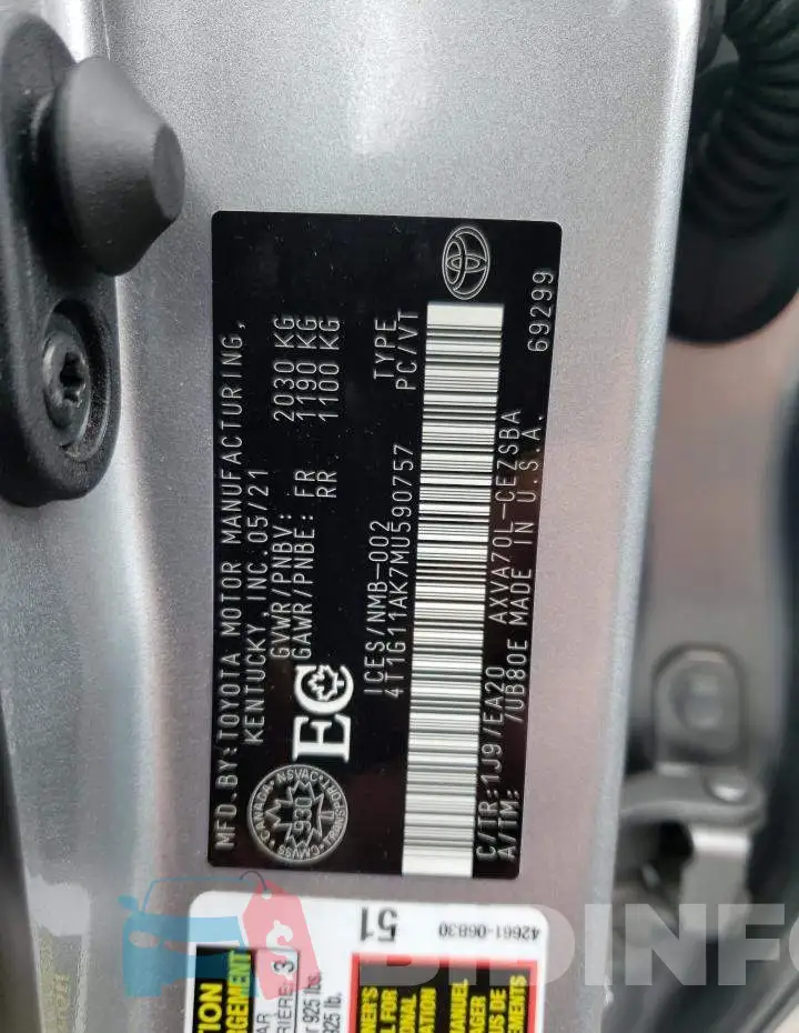 4T1G11AK7MU590757 Photo# 12