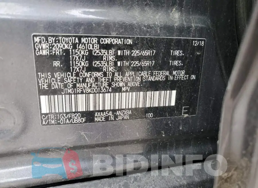JTMG1RFV8KD013674 Photo# 14