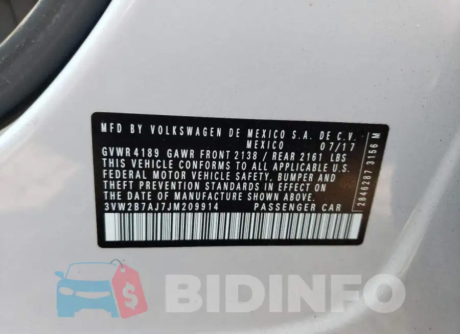 3VW2B7AJ7JM209914 Photo# 12
