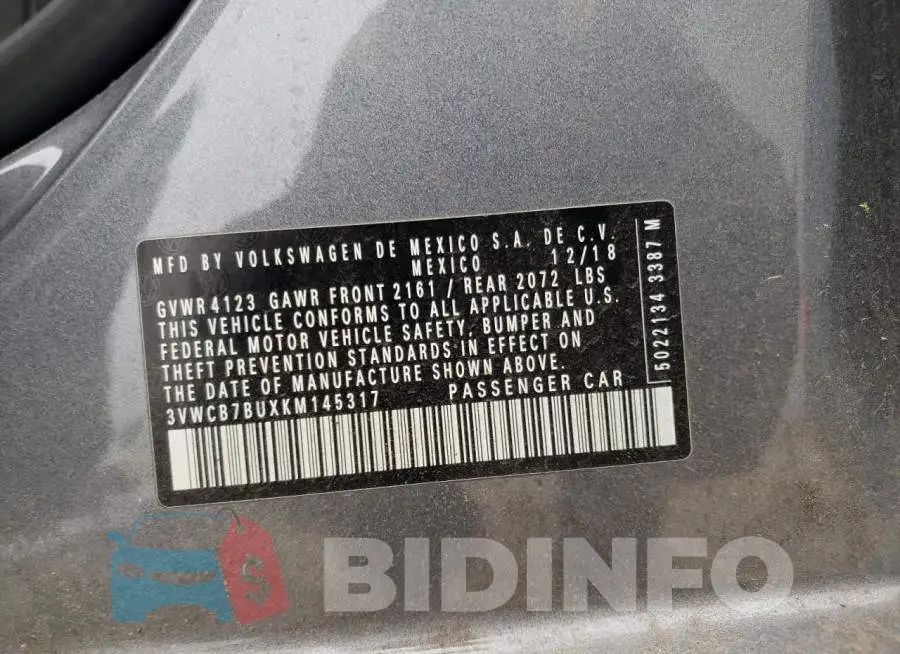 3VWCB7BUXKM145317 Photo# 12