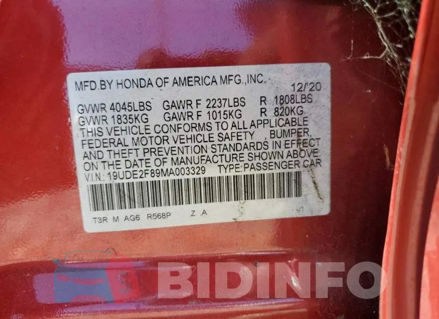 19UDE2F89MA003329 Photo# 10
