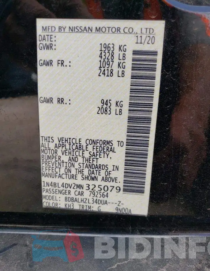1N4BL4DV2MN325079 Photo# 12