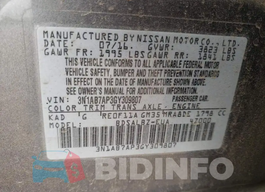 3N1AB7AP3GY309807 Photo# 12