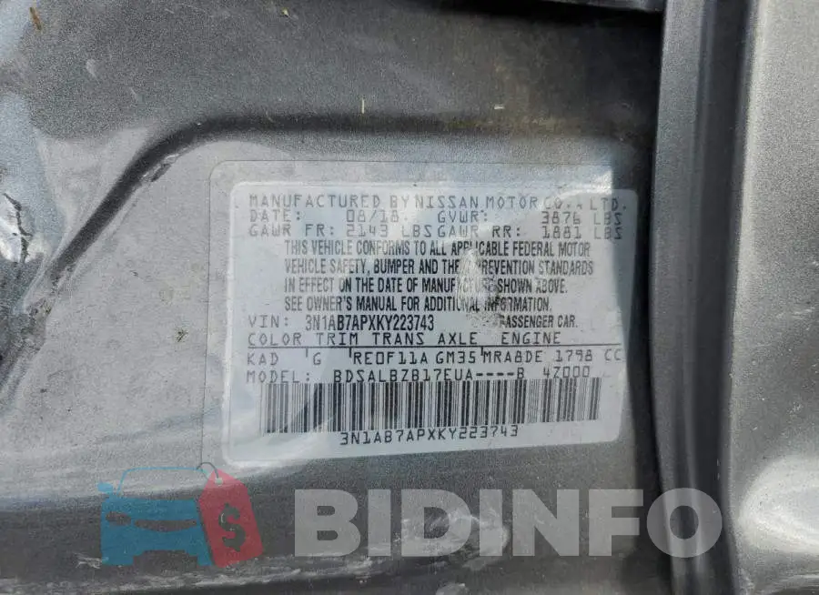 3N1AB7APXKY223743 Photo# 12