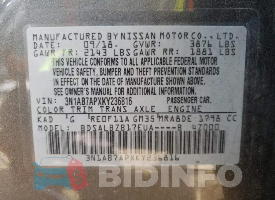 3N1AB7APXKY236816 Photo# 12