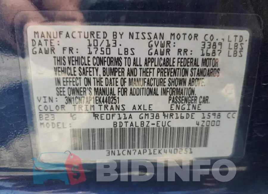 3N1CN7AP1EK440251 Photo# 12