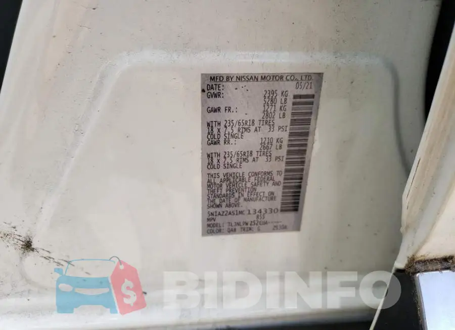 5N1AZ2AS1MC134330 Photo# 12