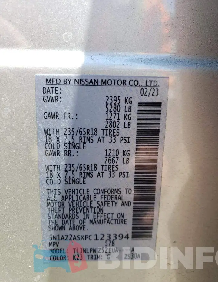 5N1AZ2ASXPC123394 Photo# 12
