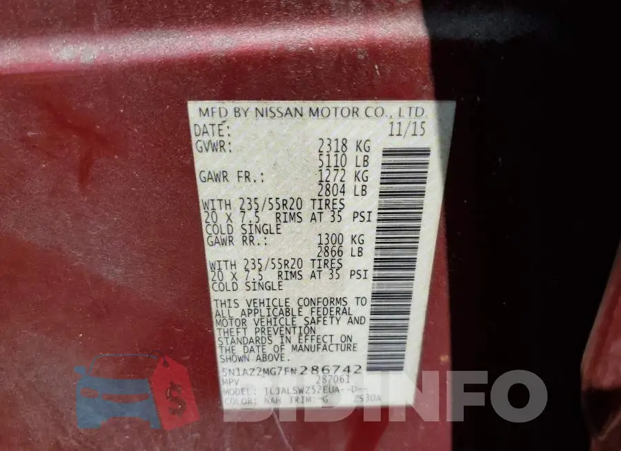 5N1AZ2MG7FN286742 Photo# 13