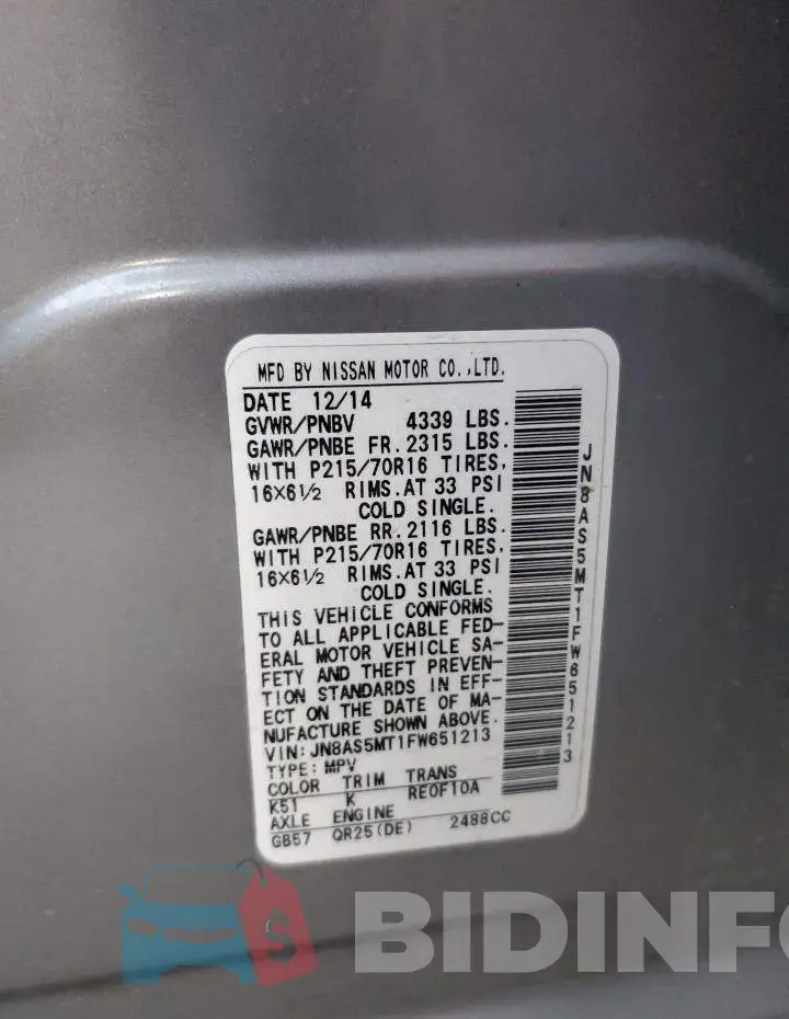 JN8AS5MT1FW651213 Photo# 12