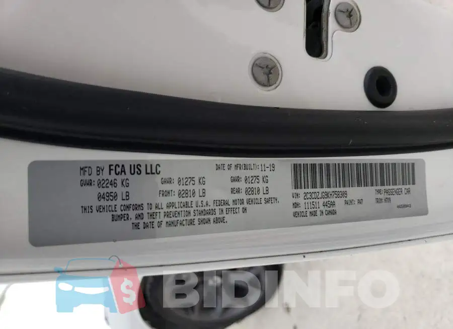 2C3CDZJG9KH758309 Photo# 13