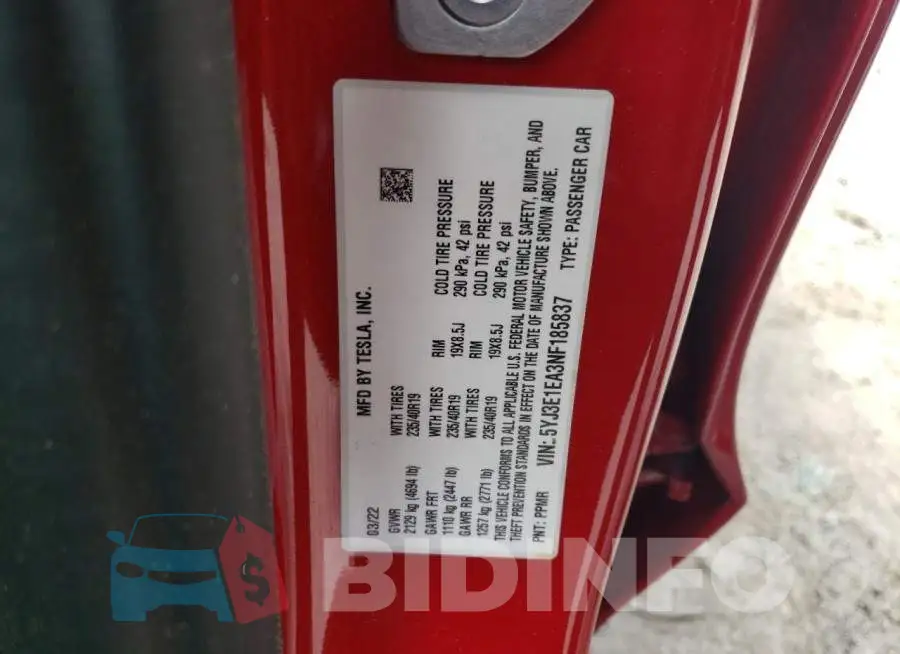 5YJ3E1EA3NF185837 Photo# 12