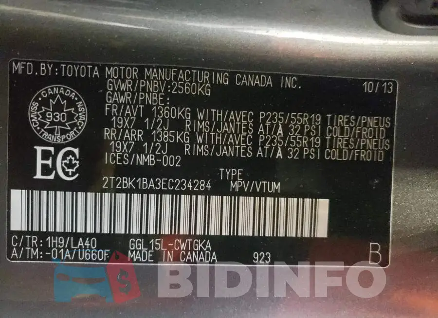 2T2BK1BA3EC234284 Photo# 13
