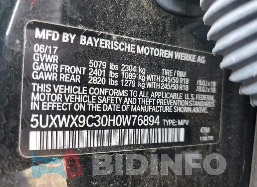 5UXWX9C30H0W76894 Photo# 14