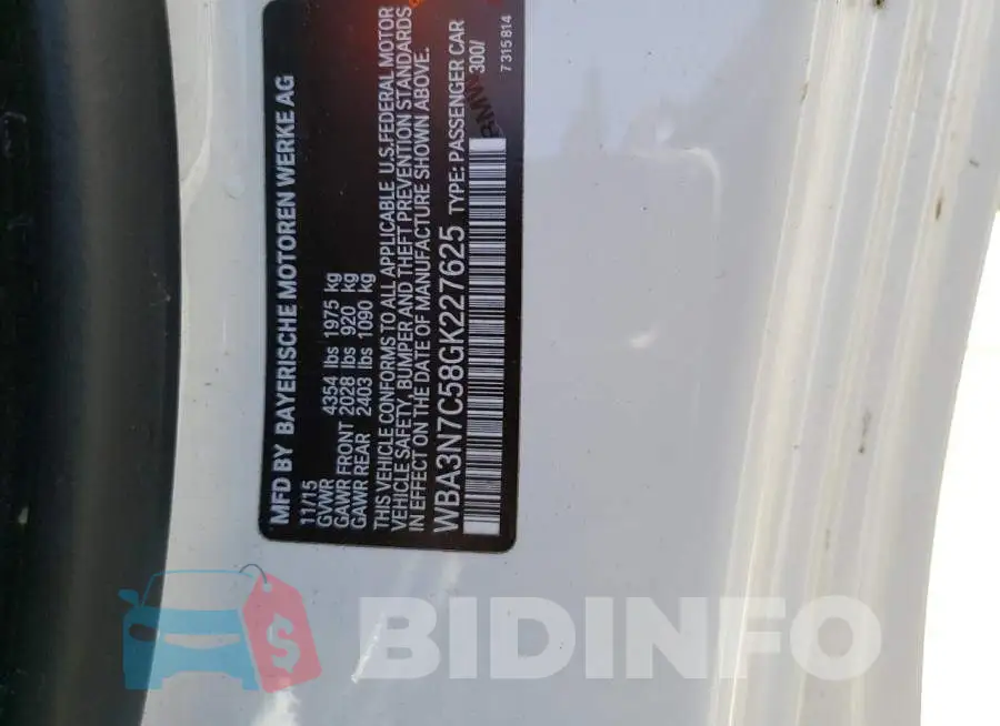 WBA3N7C58GK227625 Photo# 12