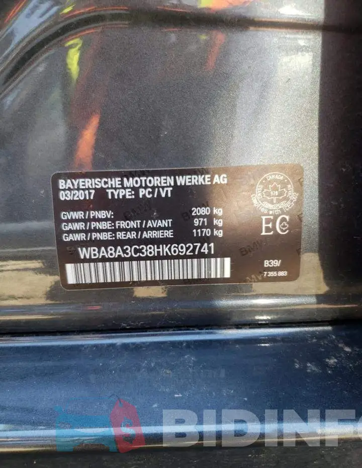 WBA8A3C38HK692741 Photo# 13
