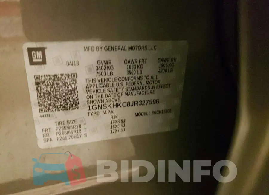 1GNSKHKC8JR327596 Photo# 10