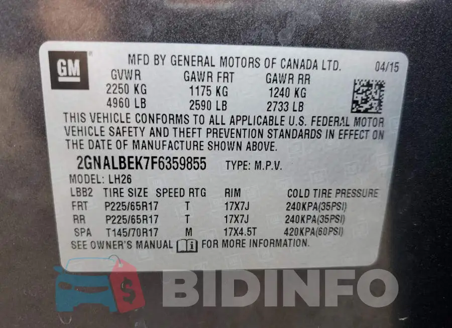 2GNALBEK7F6359855 Photo# 13