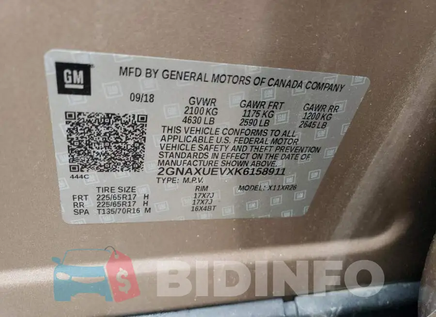 2GNAXUEVXK6158911 Photo# 12