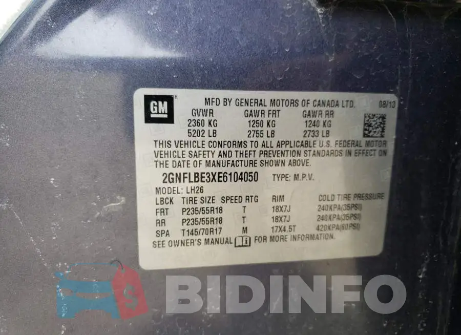 2GNFLBE3XE6104050 Photo# 12