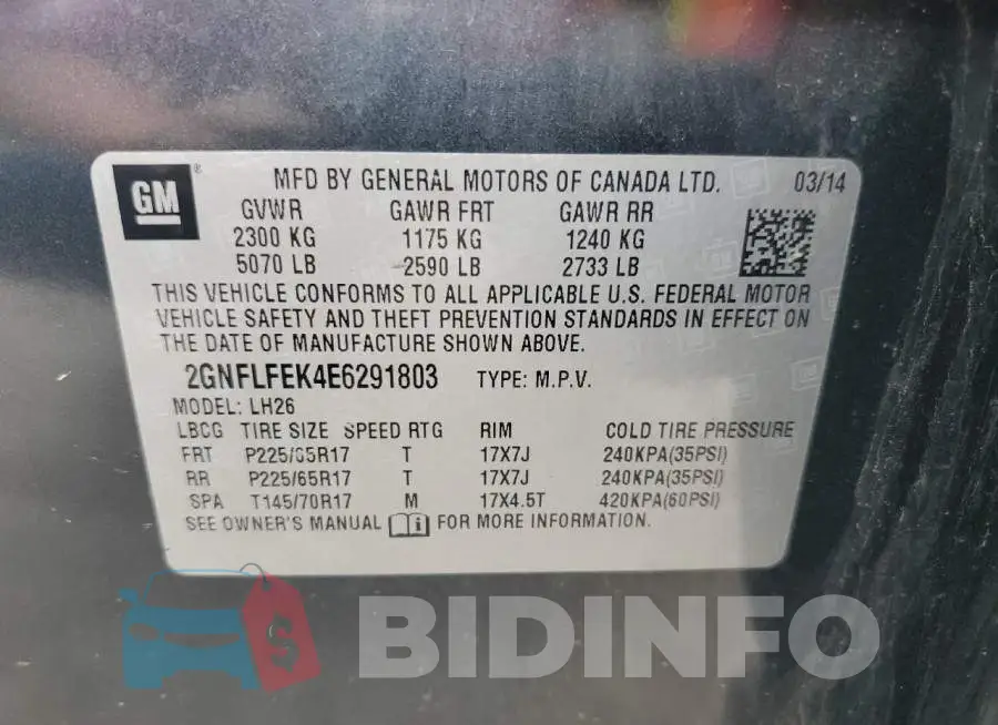 2GNFLFEK4E6291803 Photo# 13