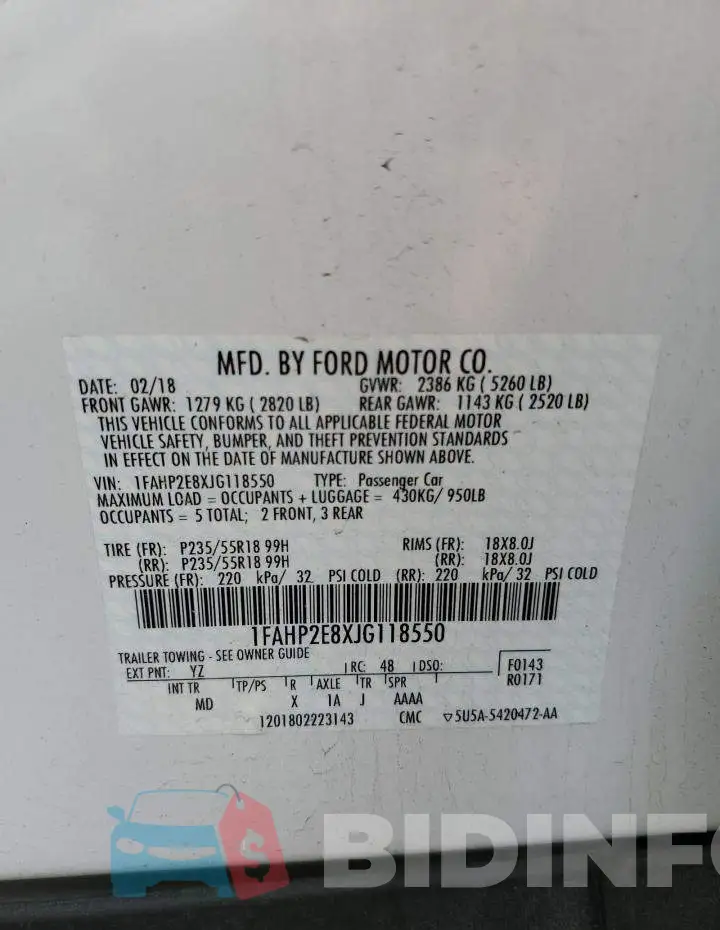 1FAHP2E8XJG118550 Photo# 13