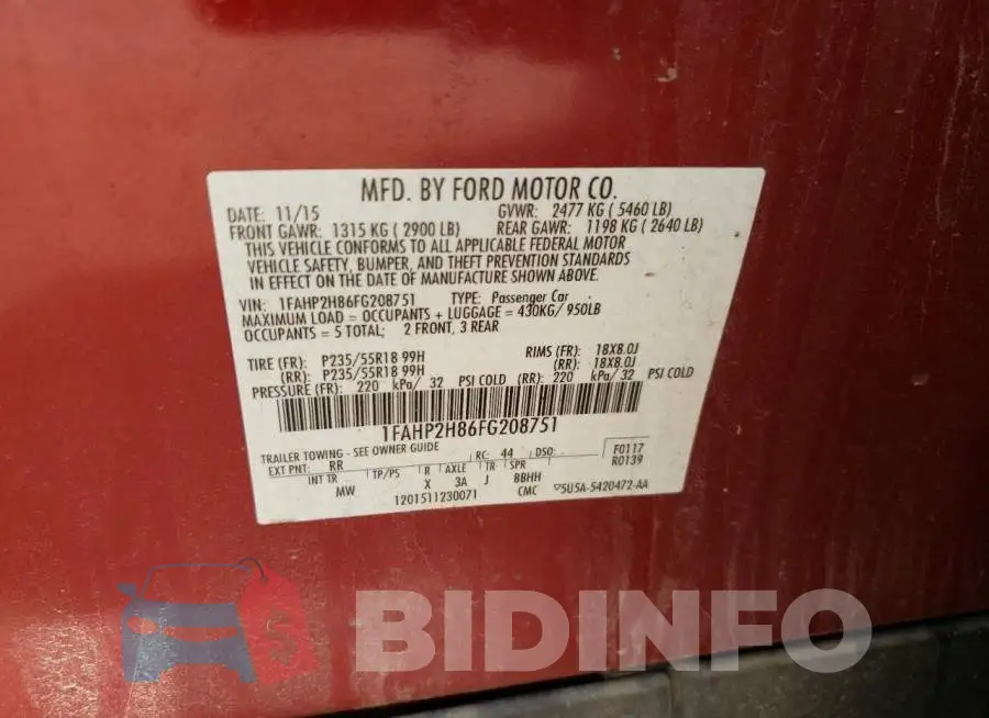 1FAHP2H86FG208751 Photo# 12