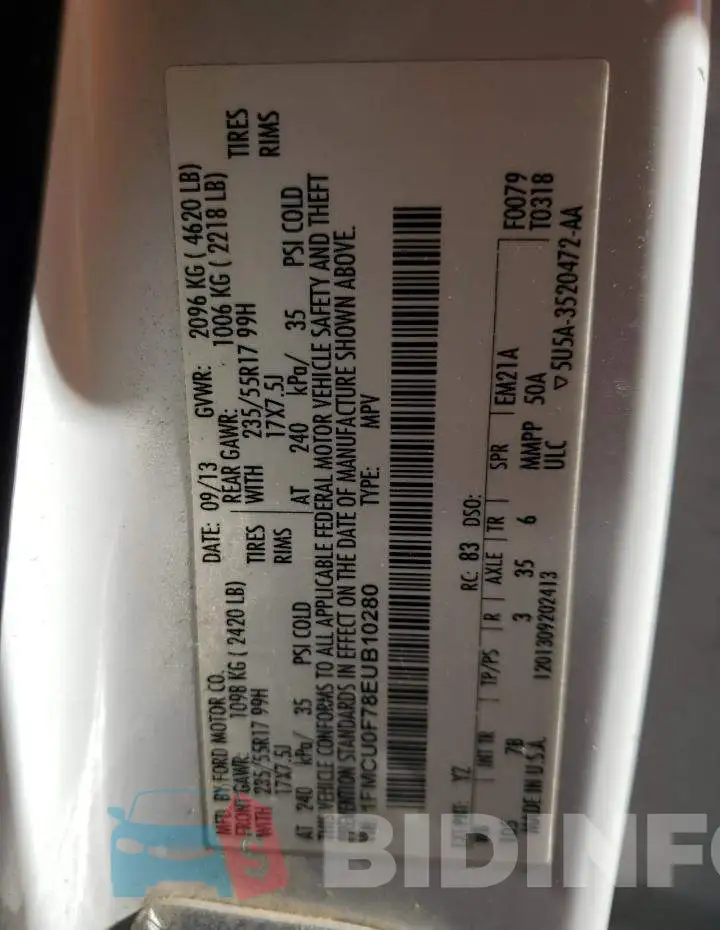1FMCU0F78EUB10280 Photo# 12