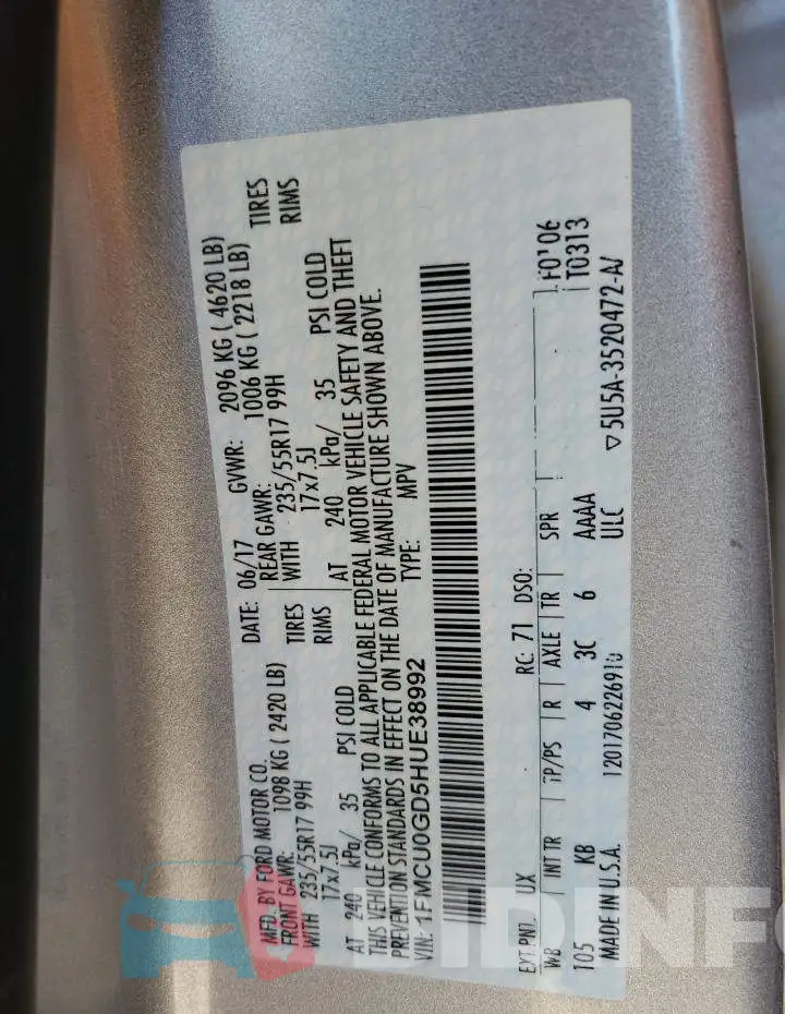 1FMCU0GD5HUE38992 Photo# 13