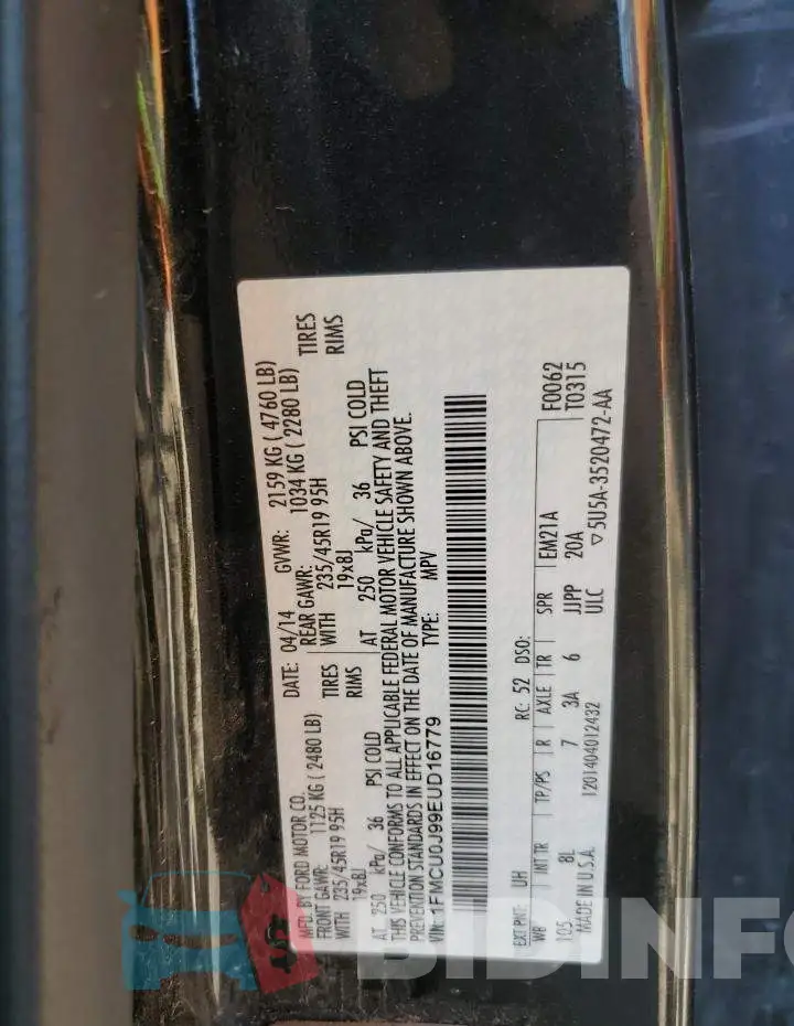 1FMCU0J99EUD16779 Photo# 12