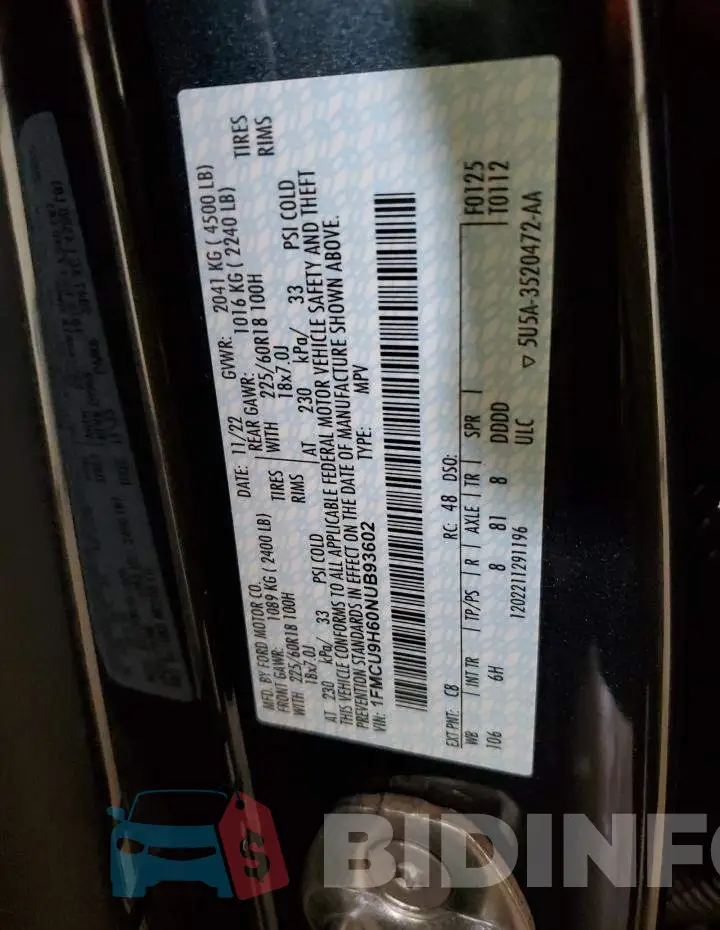 1FMCU9H60NUB93602 Photo# 13