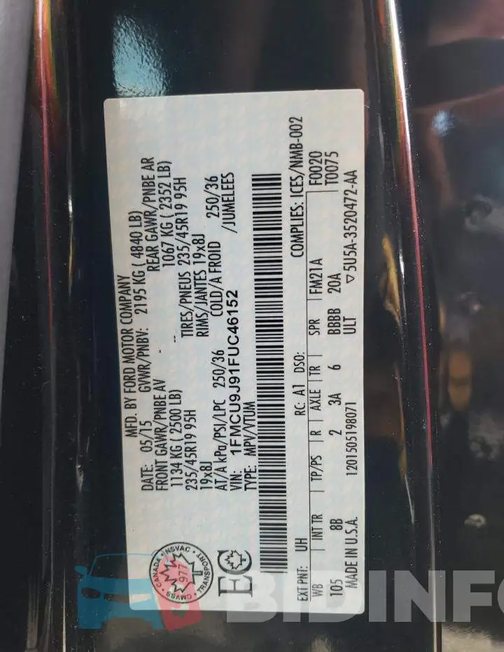 1FMCU9J91FUC46152 Photo# 12