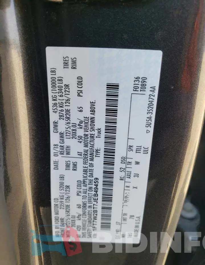 1FT7W2BT7JEB49459 Photo# 12