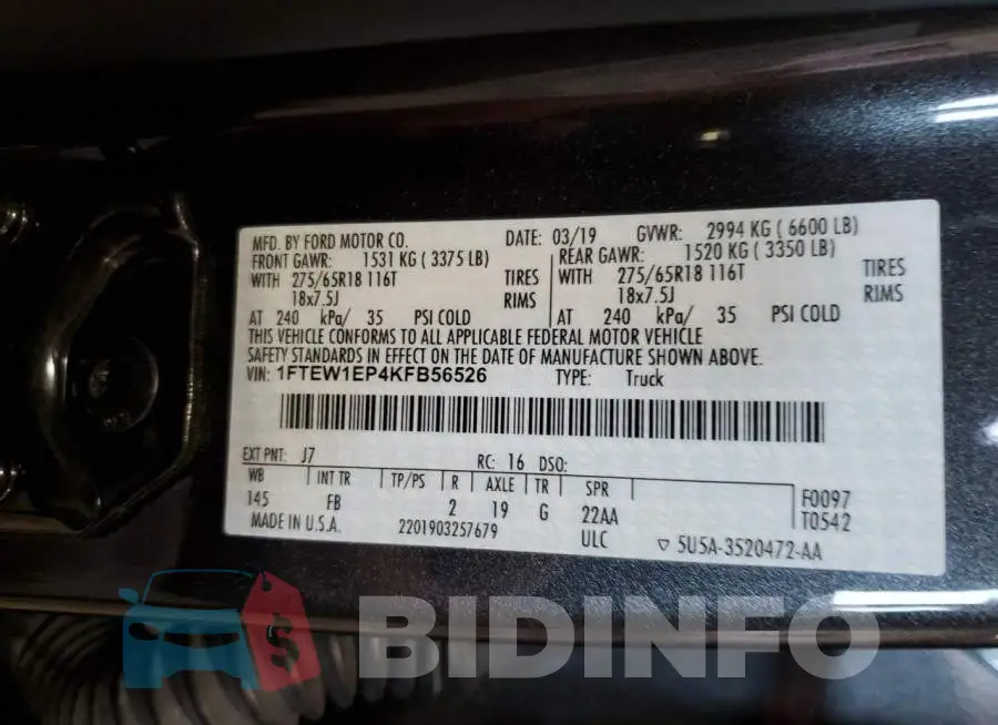 1FTEW1EP4KFB56526 Photo# 12