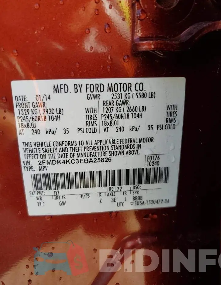 2FMDK4KC3EBA25826 Photo# 14