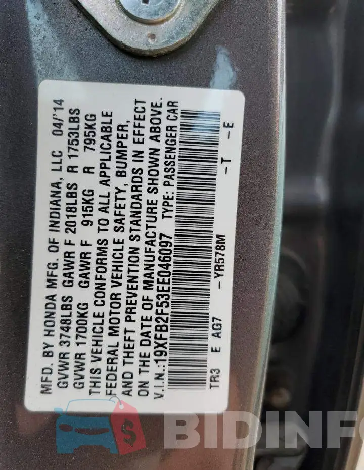 19XFB2F53EE046097 Photo# 12