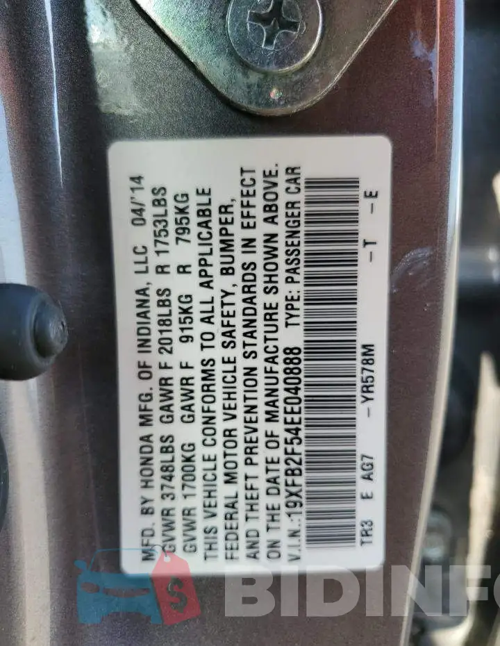 19XFB2F54EE040888 Photo# 13