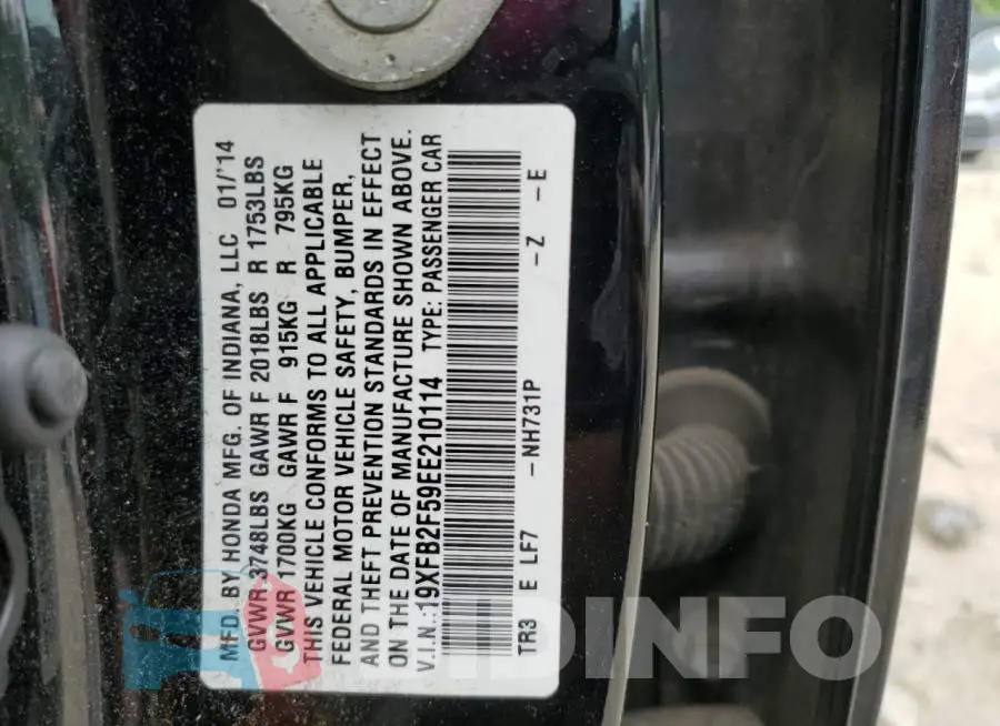 19XFB2F59EE210114 Photo# 12