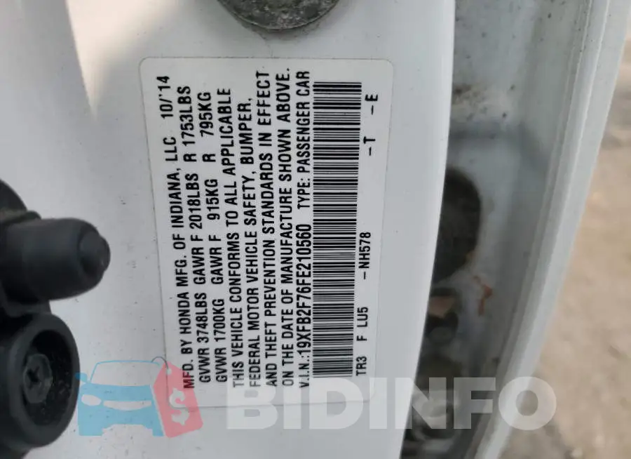 19XFB2F76FE210560 Photo# 12