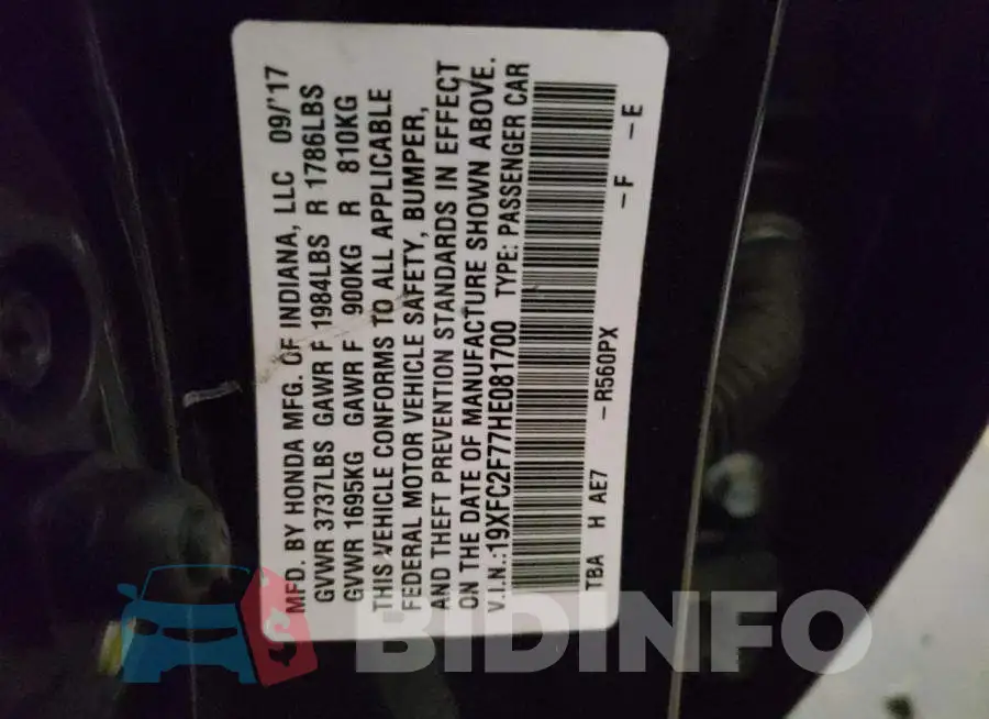 19XFC2F77HE081700 Photo# 12