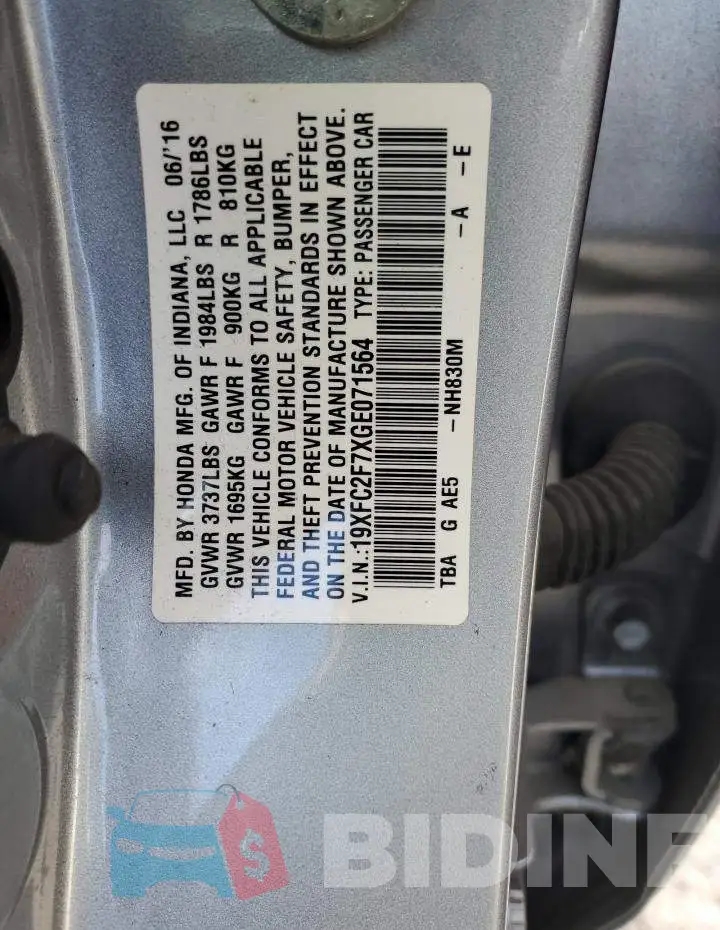 19XFC2F7XGE071564 Photo# 12