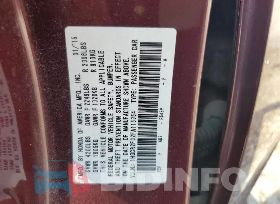 1HGCR2F32FA115364 Photo# 12