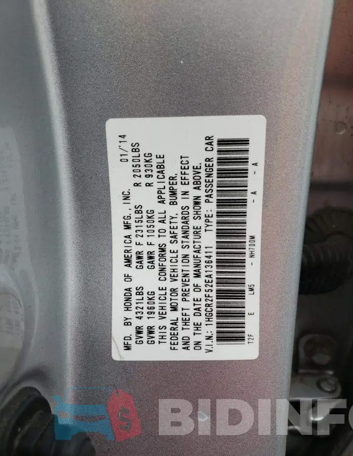 1HGCR2F52EA136411 Photo# 12