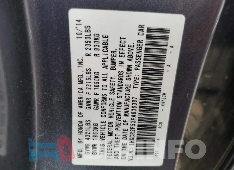 1HGCR2F53FA036397 Photo# 12