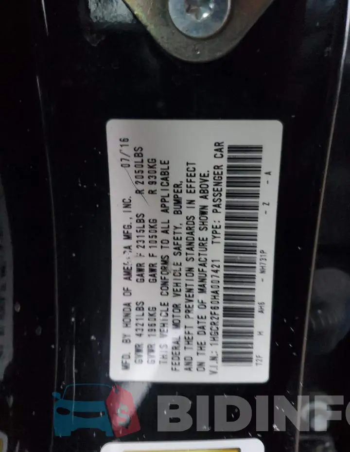 1HGCR2F60HA007421 Photo# 13