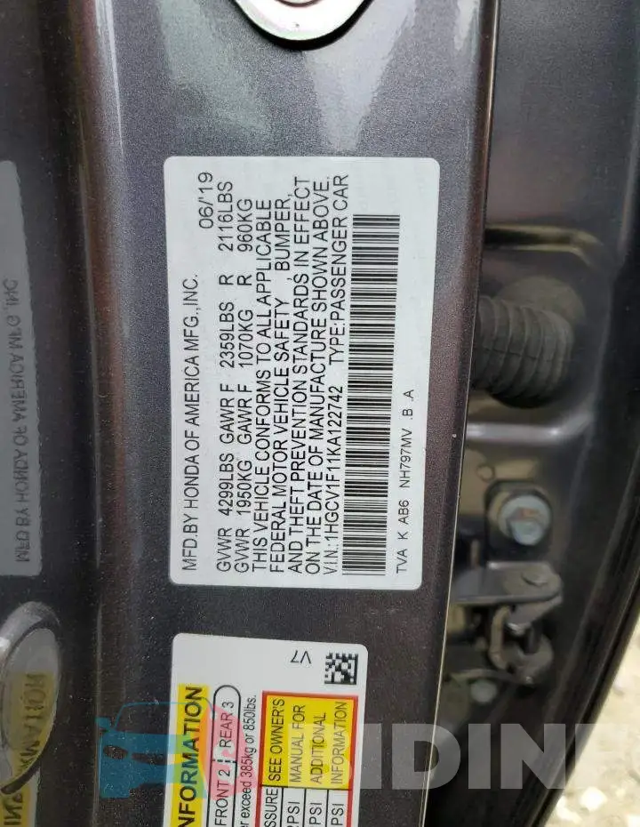 1HGCV1F11KA122742 Photo# 12