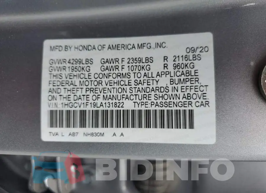 1HGCV1F19LA131822 Photo# 12